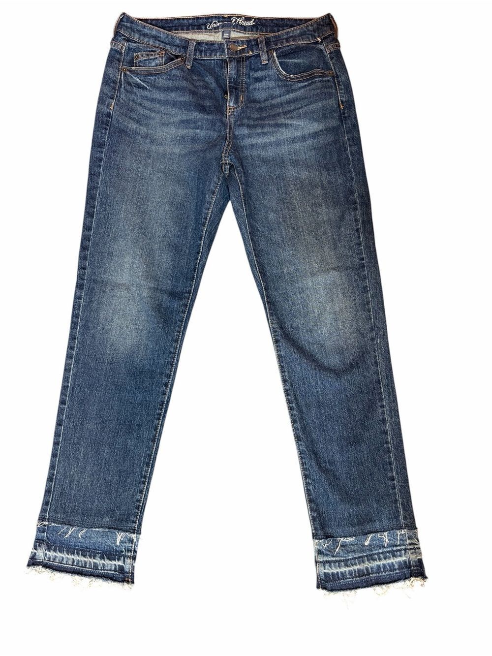 Universal Thread Cropped Straight Leg Jeans Women's 6/28 High Rise Frayed Hem
